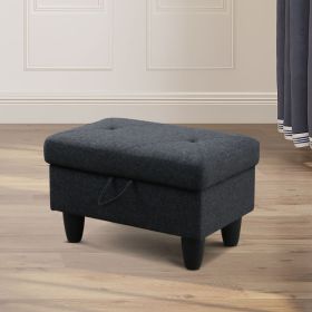 Black Grey Flannel Living Room Sofa Set Ottoman
