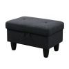Black Grey Flannel Living Room Sofa Set Ottoman