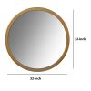 32 Inch Round Wooden Frame Floating Wall Beveled Mirror, Brown