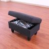 Black Grey Flannel Living Room Sofa Set Ottoman
