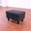 Black Grey Flannel Living Room Sofa Set Ottoman
