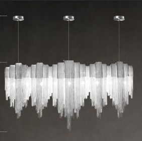 Nordic Luxury Villa Design Tassel Aluminum Chain Living Room Chandelier (Option: Silver-White light-132CM)