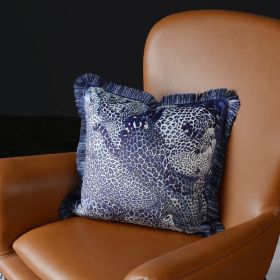 Leopard Living Room Sofa Cushion Tassel Print Pillowcase (Option: Blue-45X45CM)