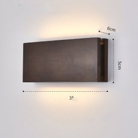 Solid Wood Wall Lamp Bedside Porch Hallway Balcony New Chinese Style (Option: Walnut color-Rectangular 35x15CM 12W-Three color dimming)