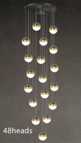 Nordic Luxury Luxury Villa Duplex Staircase Chandelier (Option: Black tricolor dimming-48heads)