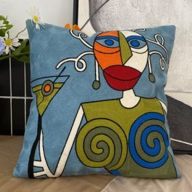 Embroidered Cushion Against Color Three-dimensional Throw Picasso Abstract Pillowcase (Option: Blue with red lips-45x45cm-Pillowcase down cotton core)