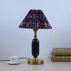 Warm Chinese Style Ceramic Wedding Master Bedroom Decorative Lamp (Option: Black printed pleats-button switch-US)
