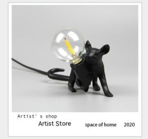 Resin Animal Mini Mouse Decorative Lamp (Option: AU Without Light Source-Black Lying Mouse)