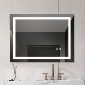 32*24 LED Lighted Bathroom Wall Mounted Mirror with High Lumen+Anti-Fog Separately Control+Dimmer Function (Color: as Pic)
