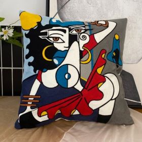 Embroidered Cushion Against Color Three-dimensional Throw Picasso Abstract Pillowcase (Option: Musician-45x45cm-Pillowcase down cotton core)