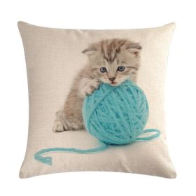 Cute Kitten Linen Pillowcase Cushion Cover (Option: 11-45x45cm)