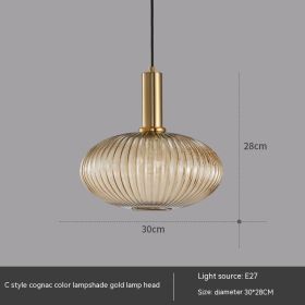 Bar Restaurant Chandelier Personalized Simple Striped Single-head Paint Green Glass Lantern Chandelier (Option: Without Bulb-C Cognac)