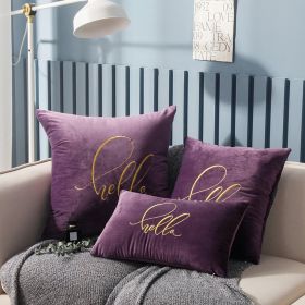 Simple Solid Color Gold Thread Embroidery Couch Pillow Netherlands Velvet Model Room Office Small Waist (Option: Purple And Cherry Color-55×55cm)