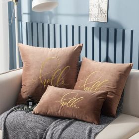 Simple Solid Color Gold Thread Embroidery Couch Pillow Netherlands Velvet Model Room Office Small Waist (Option: Coffee-55×55cm)